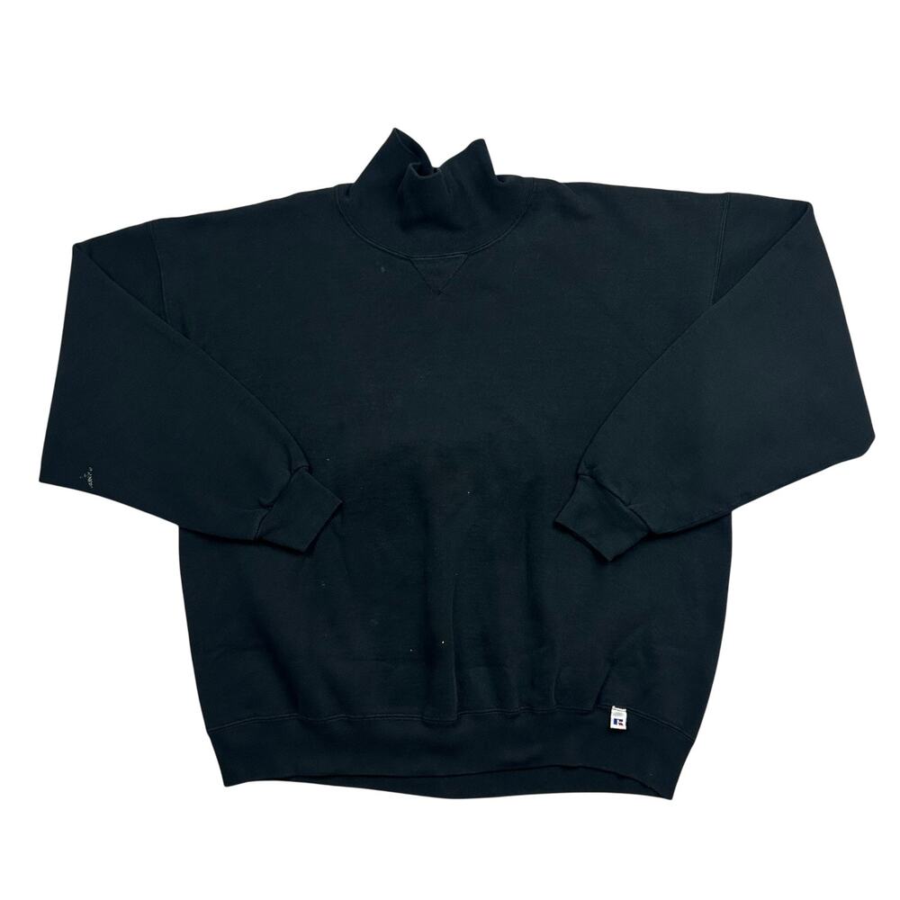 Vintage 90s Russell Athletic Sweatshirt Mens XXL Black Mock Neck Made USA Blank